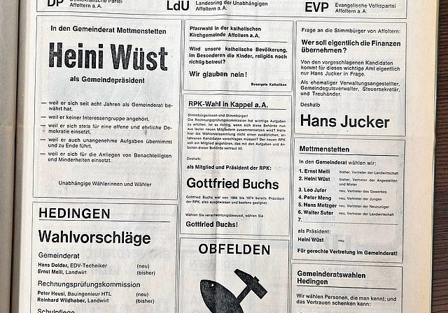 In den 90er-Jahren wurden noch ganze Seiten im «Anzeiger» mit Wahlpropaganda gefüllt. Ein Traum für jeden Verlagsleiter.