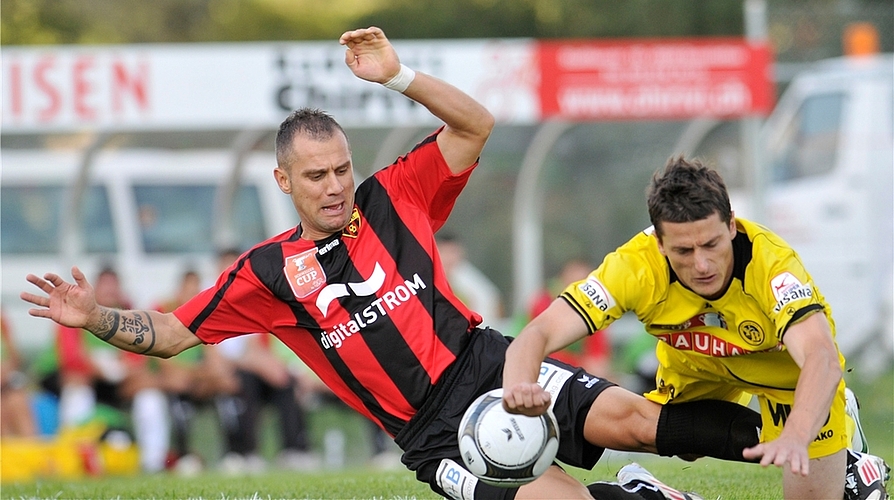 WB-Spieler Aksic (l.) wird im Strafraum zu Fall gebracht. Der Penaltypiff blieb jedoch aus.
