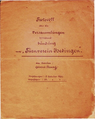 Deckblatt des Gründungsprotokolls von 1899.